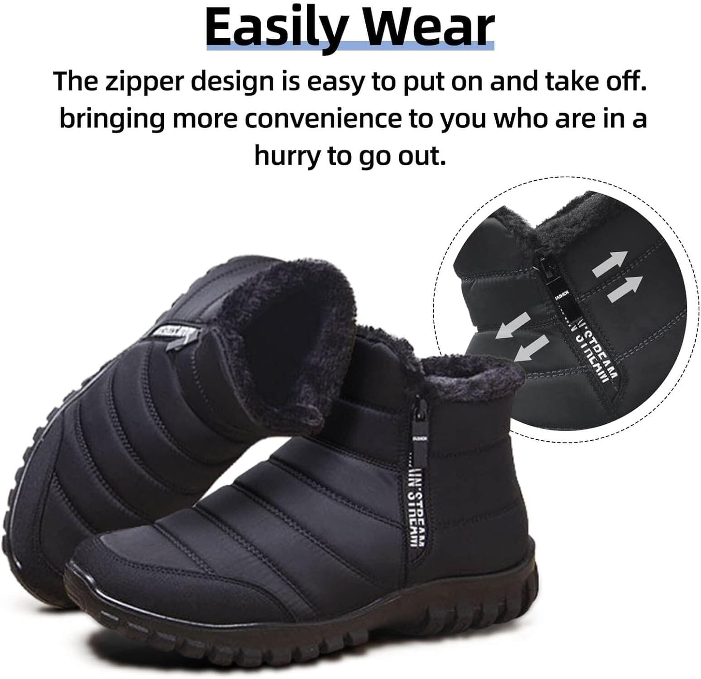 Mens Winter Snow Boots Fur Lined Warm Ankle Boots Zipper Closure Waterproof Outdoor Boots Men's Lightweight Comfortable Shoes