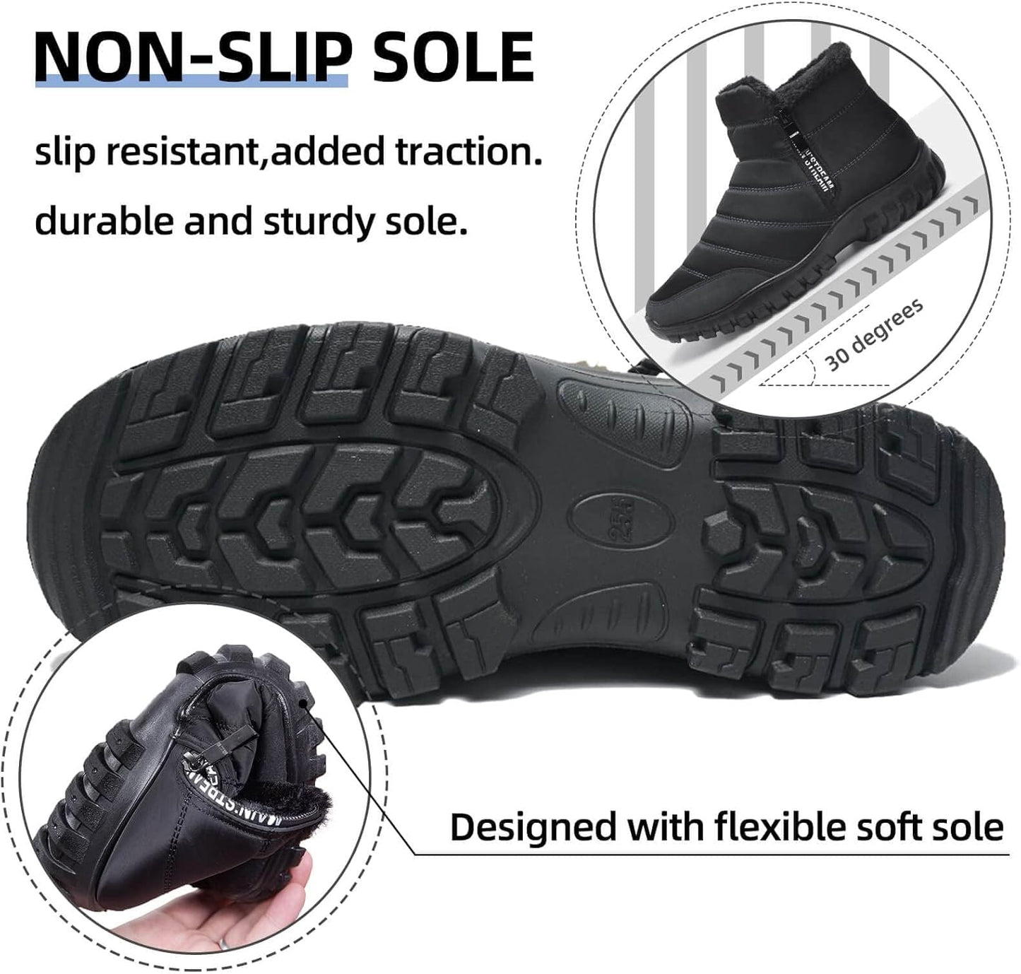 Mens Winter Snow Boots Fur Lined Warm Ankle Boots Zipper Closure Waterproof Outdoor Boots Men's Lightweight Comfortable Shoes