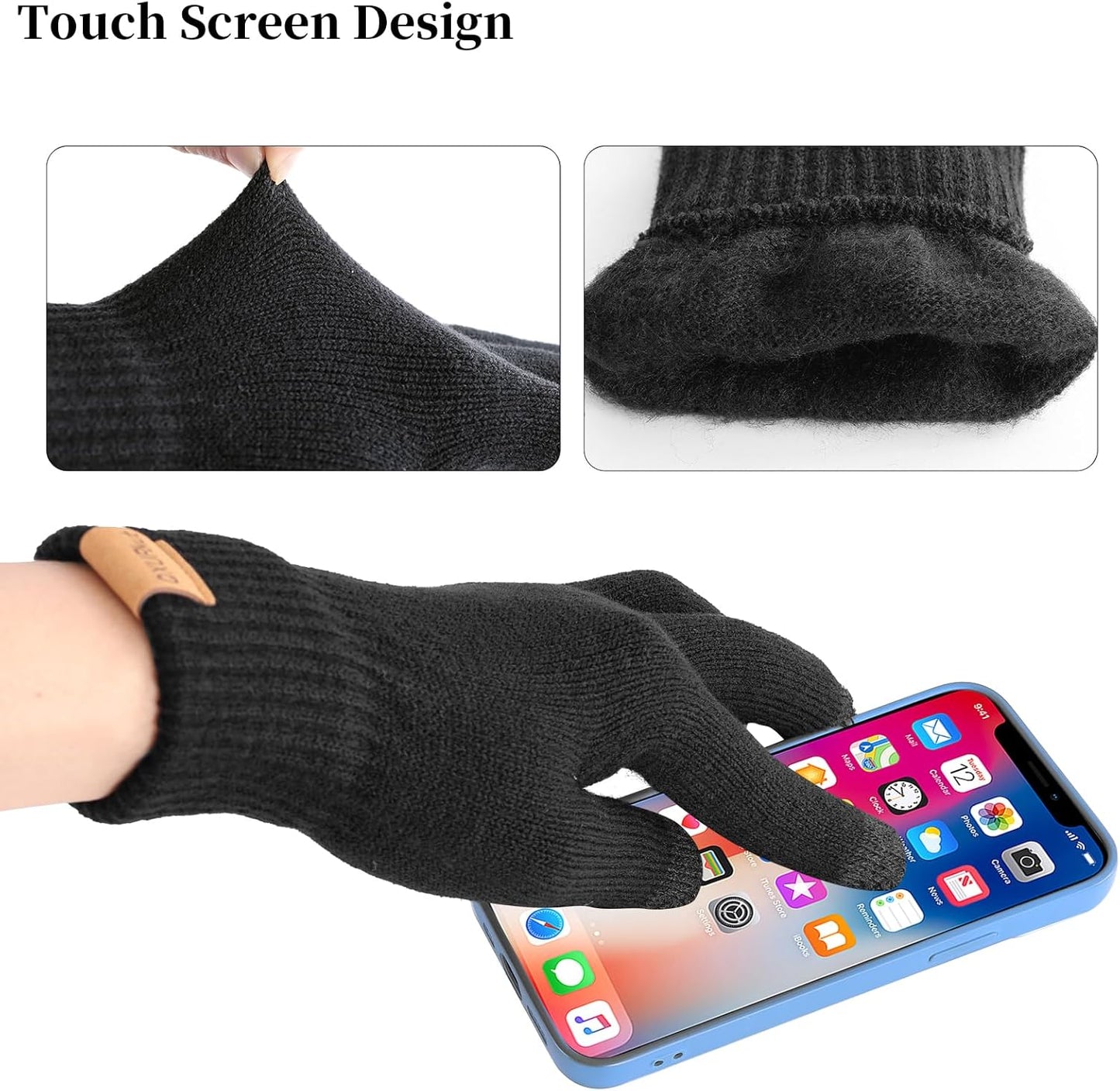 Winter Beanie Hat Scarf Gloves Set for Men Women, Warm Knitted Hat Fleece Lined Circle Neck Warmer Touchscreen Gloves