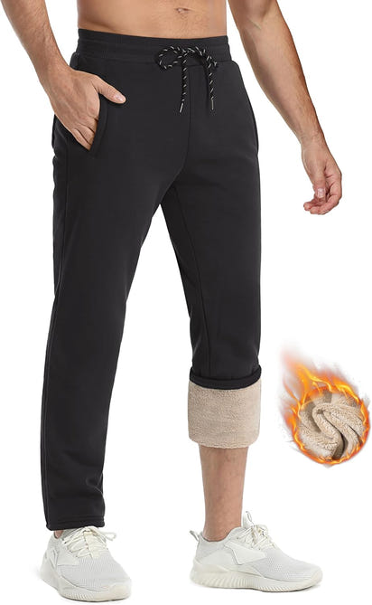Men's Fleece Sweatpants with Drawstring Sherpa Lined Open Bottom Pants Winter Warm Running Casual Jogger Pants