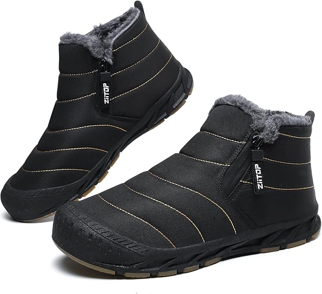 Men's Ankle Boots Men Fur Zip Shoes Man Women Winter Shoe High Quality Mens 2024 Waterproof Outside Boot Plus Size 45 46 47 48