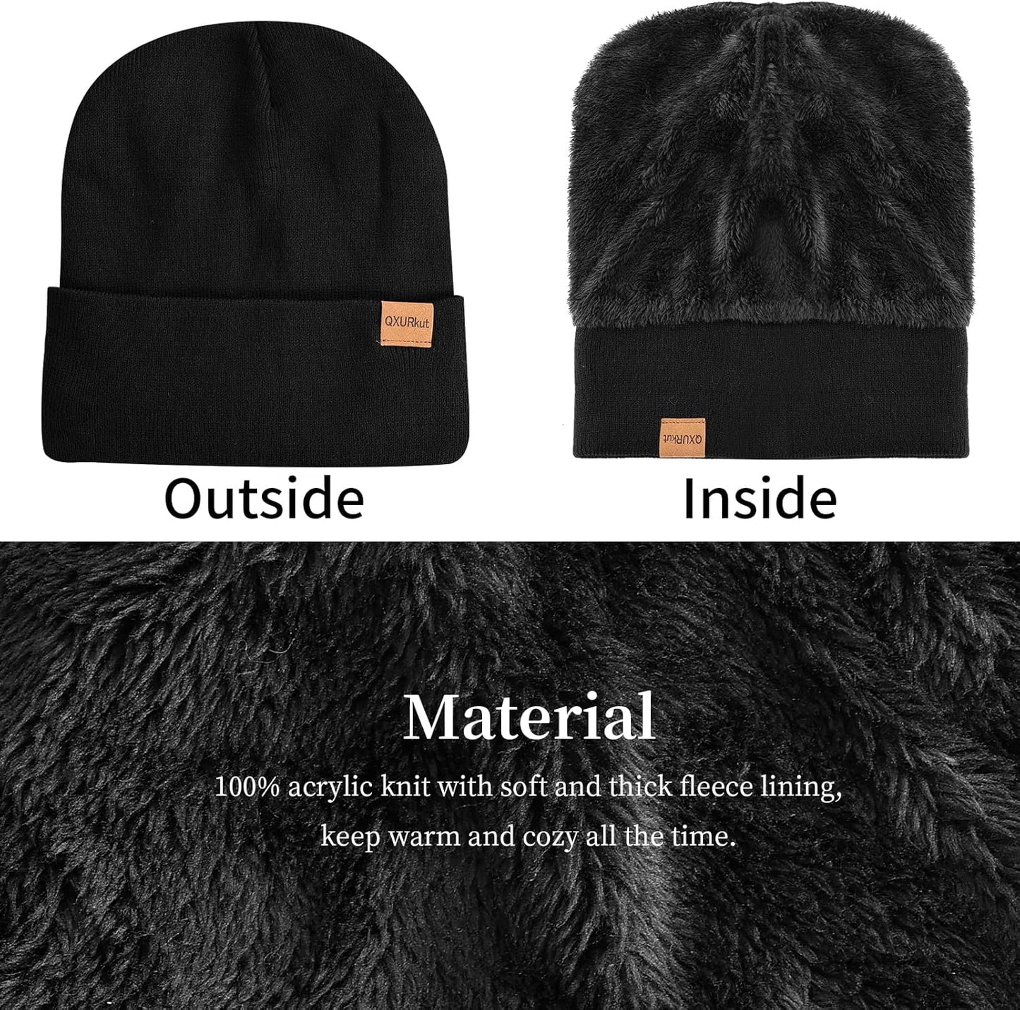 Winter Beanie Hat Scarf Gloves Set for Men Women, Warm Knitted Hat Fleece Lined Circle Neck Warmer Touchscreen Gloves