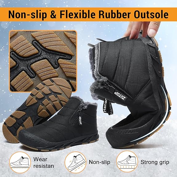 Men's Ankle Boots Men Fur Zip Shoes Man Women Winter Shoe High Quality Mens 2024 Waterproof Outside Boot Plus Size 45 46 47 48