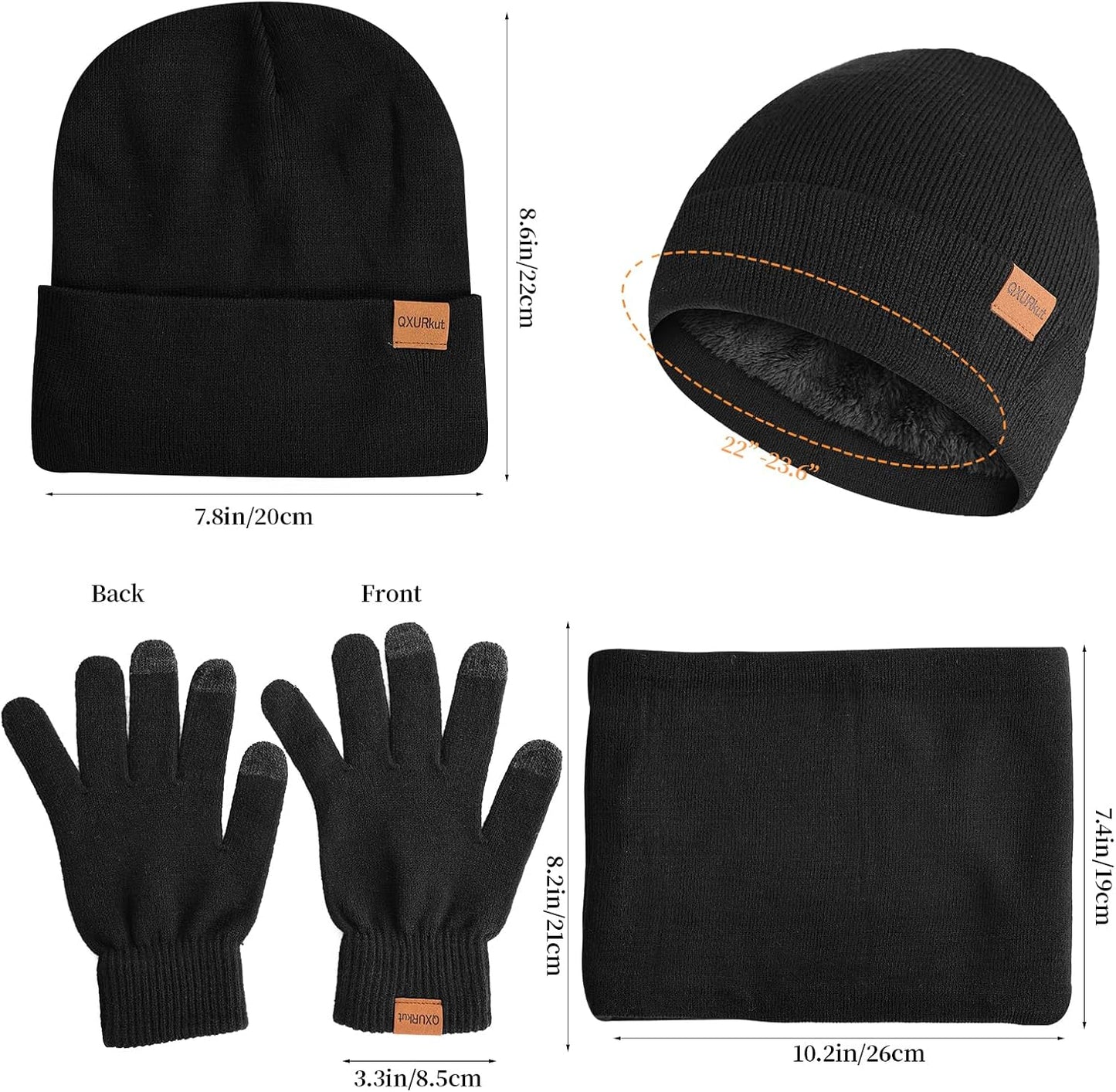 Winter Beanie Hat Scarf Gloves Set for Men Women, Warm Knitted Hat Fleece Lined Circle Neck Warmer Touchscreen Gloves