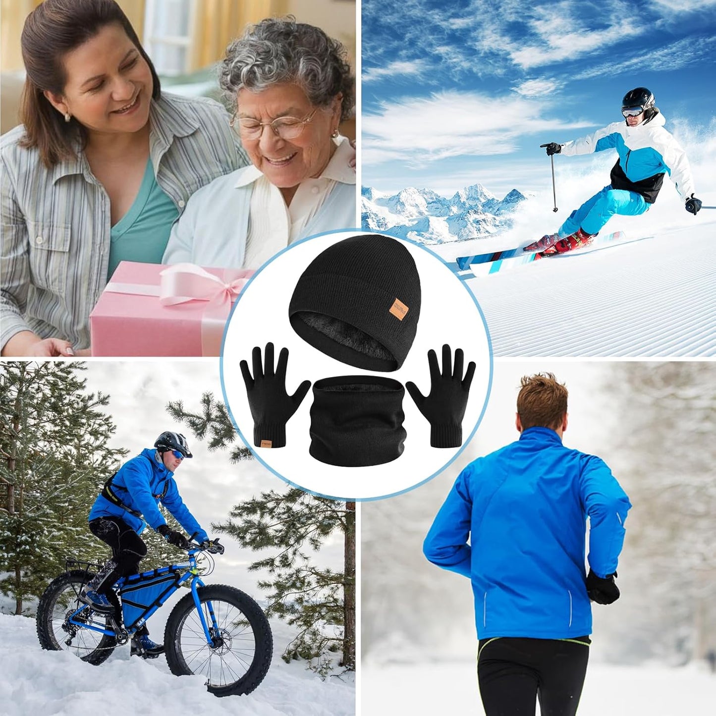 Winter Beanie Hat Scarf Gloves Set for Men Women, Warm Knitted Hat Fleece Lined Circle Neck Warmer Touchscreen Gloves