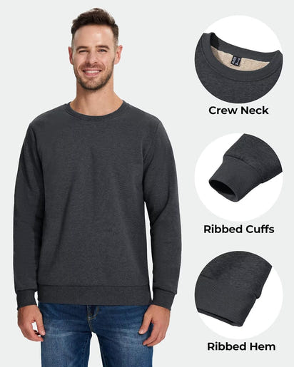 Men's Sweatshirt Sherpa Lined Sweater Crew-Neck Fleece Pullover Winter Heavyweight Thick Cotton Long Sleeve Shirts