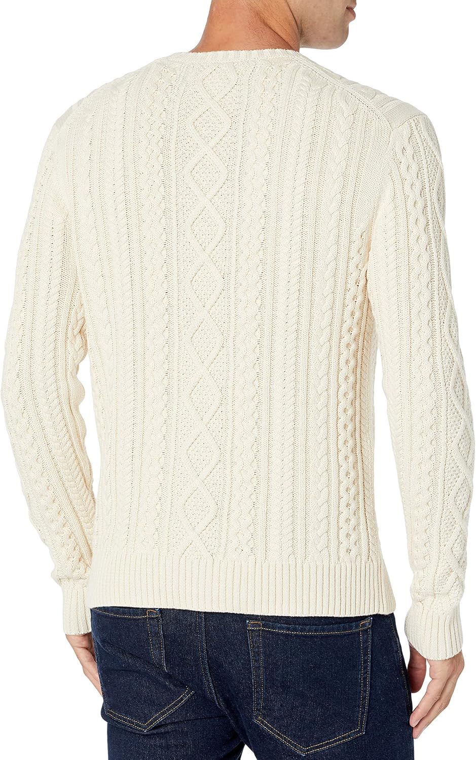 Mens Long-Sleeve 100% Cotton Fisherman Cable Crewneck Sweater