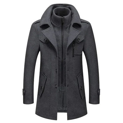 Men Fashion Autumn Winter Wool Trench Coats Fashion Middle Long Jacket Male Double Collar Zipper Coat Windbreak Woolen Overcoat