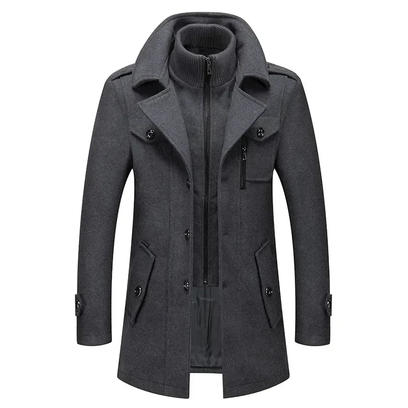 Men Fashion Autumn Winter Wool Trench Coats Fashion Middle Long Jacket Male Double Collar Zipper Coat Windbreak Woolen Overcoat