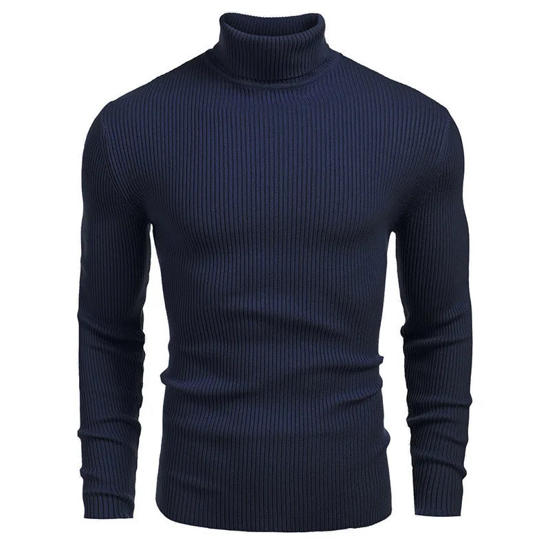 New Men's Turtleneck Sweaters Solid Long Sleeve Knitted Warm Pullovers Casual Slim High Neck Sweater Autumn Winter Knitwear Tops