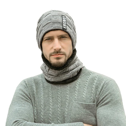 Beanie Hat Scarf Set Men Autumn Winter Fluffy Knitted Cap Neck Warmer Headwear Sportswear
