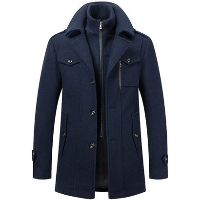 Men Fashion Autumn Winter Wool Trench Coats Fashion Middle Long Jacket Male Double Collar Zipper Coat Windbreak Woolen Overcoat