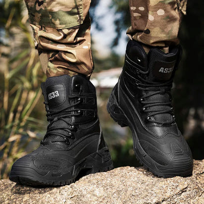 High-top Boots Men Outdoor Thick-soled Shock-absorbing Anti-slip Combat Boots Men Soft Durable Casual Lace-up Hiking Shoes Men