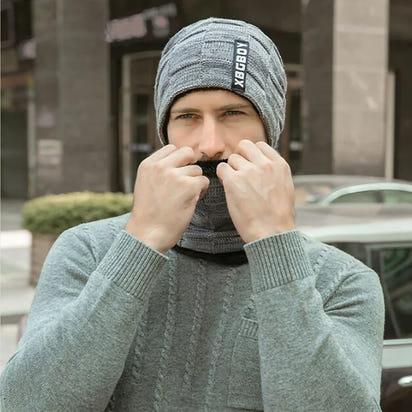 Beanie Hat Scarf Set Men Autumn Winter Fluffy Knitted Cap Neck Warmer Headwear Sportswear