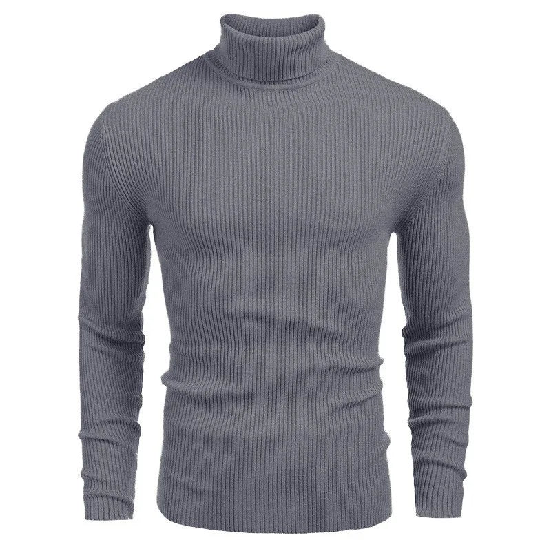 New Men's Turtleneck Sweaters Solid Long Sleeve Knitted Warm Pullovers Casual Slim High Neck Sweater Autumn Winter Knitwear Tops