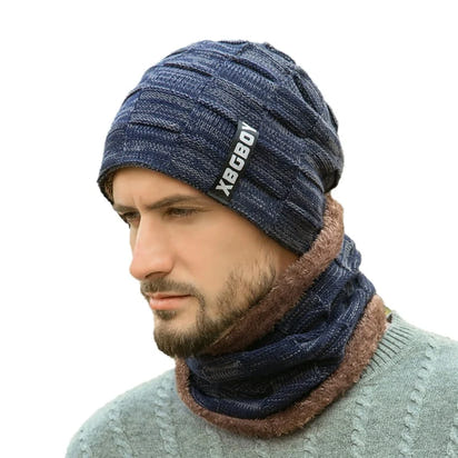 Beanie Hat Scarf Set Men Autumn Winter Fluffy Knitted Cap Neck Warmer Headwear Sportswear