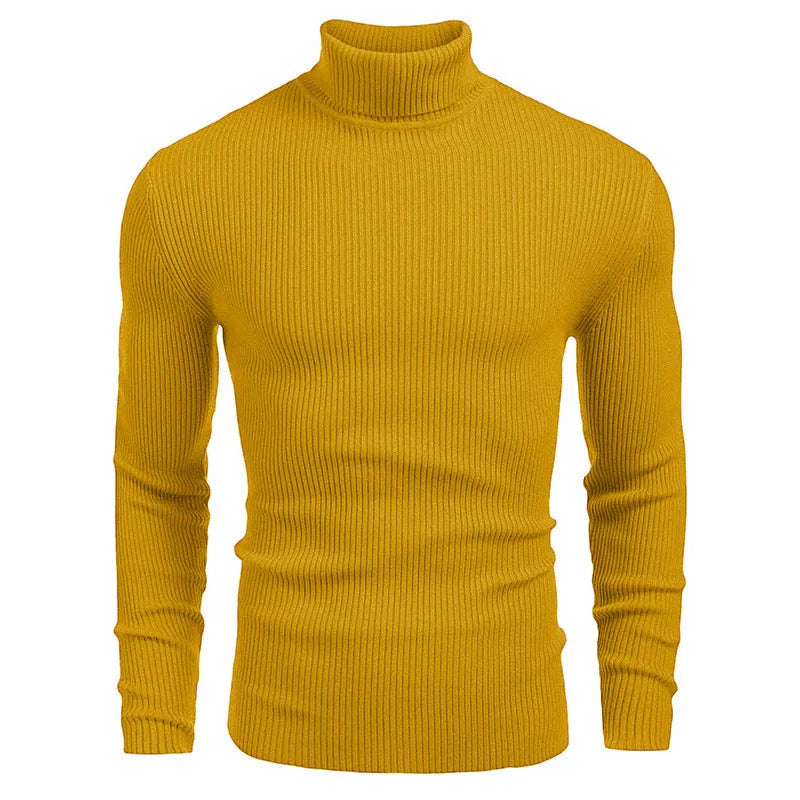 New Men's Turtleneck Sweaters Solid Long Sleeve Knitted Warm Pullovers Casual Slim High Neck Sweater Autumn Winter Knitwear Tops