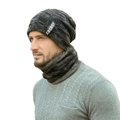 Beanie Hat Scarf Set Men Autumn Winter Fluffy Knitted Cap Neck Warmer Headwear Sportswear
