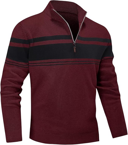 Men's Sweater 1/4 Zip Up Striped Pullover Fall Winter Color Block Polo Sweatshirts