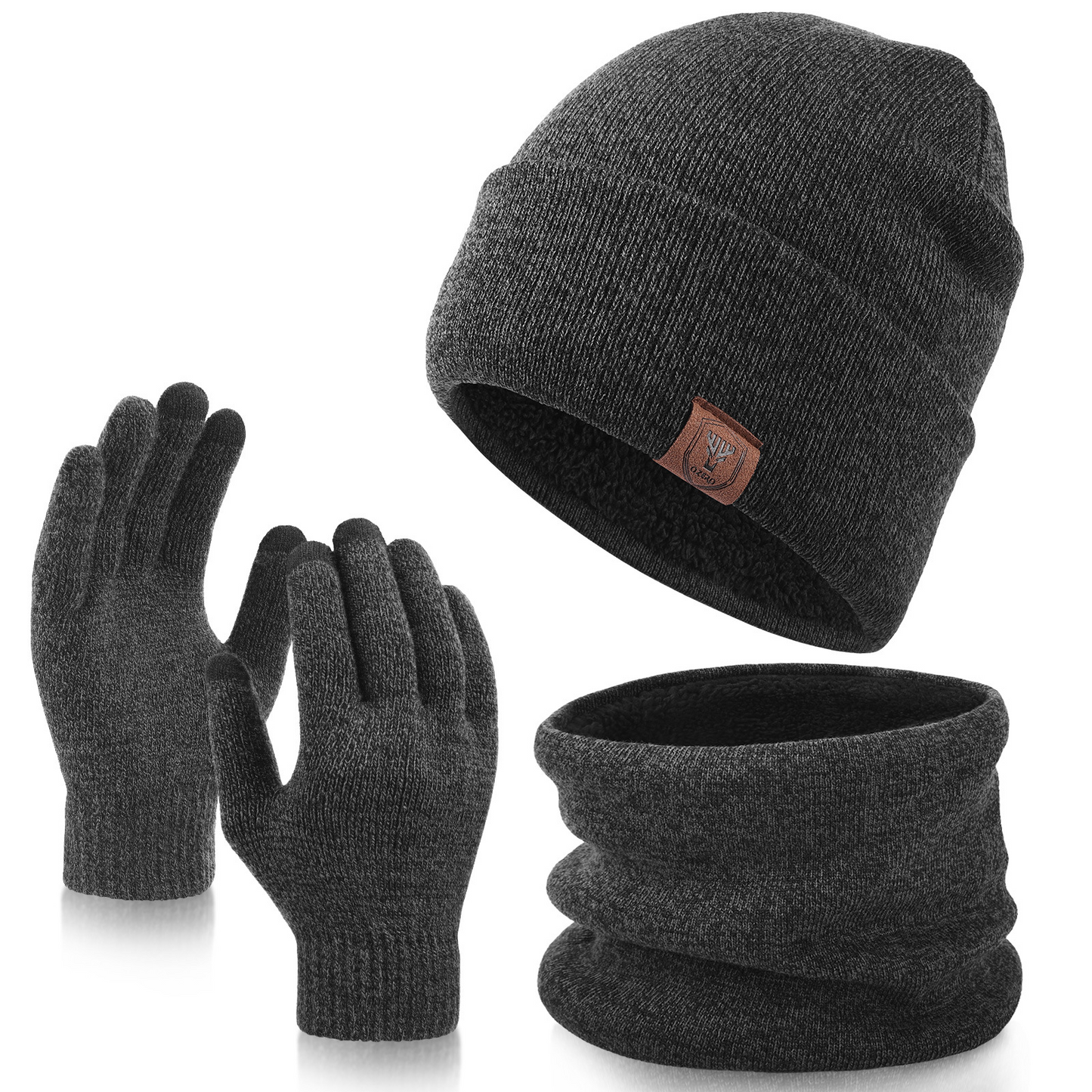 Winter Beanie Hat Scarf Gloves Set for Men Women, Warm Knitted Hat Fleece Lined Circle Neck Warmer Touchscreen Gloves