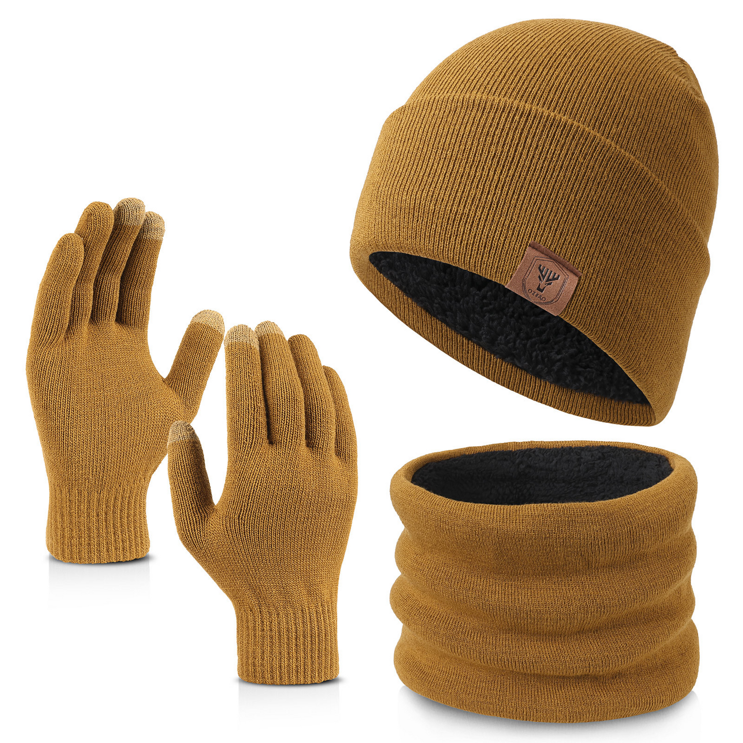 Winter Beanie Hat Scarf Gloves Set for Men Women, Warm Knitted Hat Fleece Lined Circle Neck Warmer Touchscreen Gloves