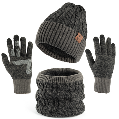 Winter Beanie Hat Scarf Gloves Set for Men Women, Warm Knitted Hat Fleece Lined Circle Neck Warmer Touchscreen Gloves