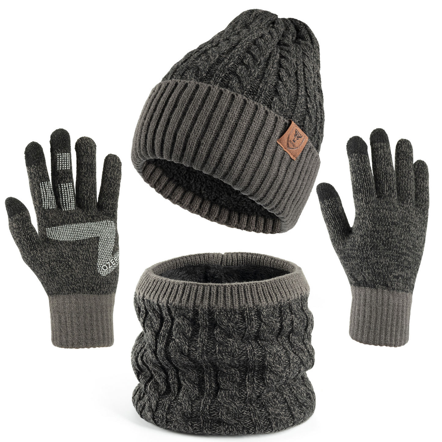 Winter Beanie Hat Scarf Gloves Set for Men Women, Warm Knitted Hat Fleece Lined Circle Neck Warmer Touchscreen Gloves