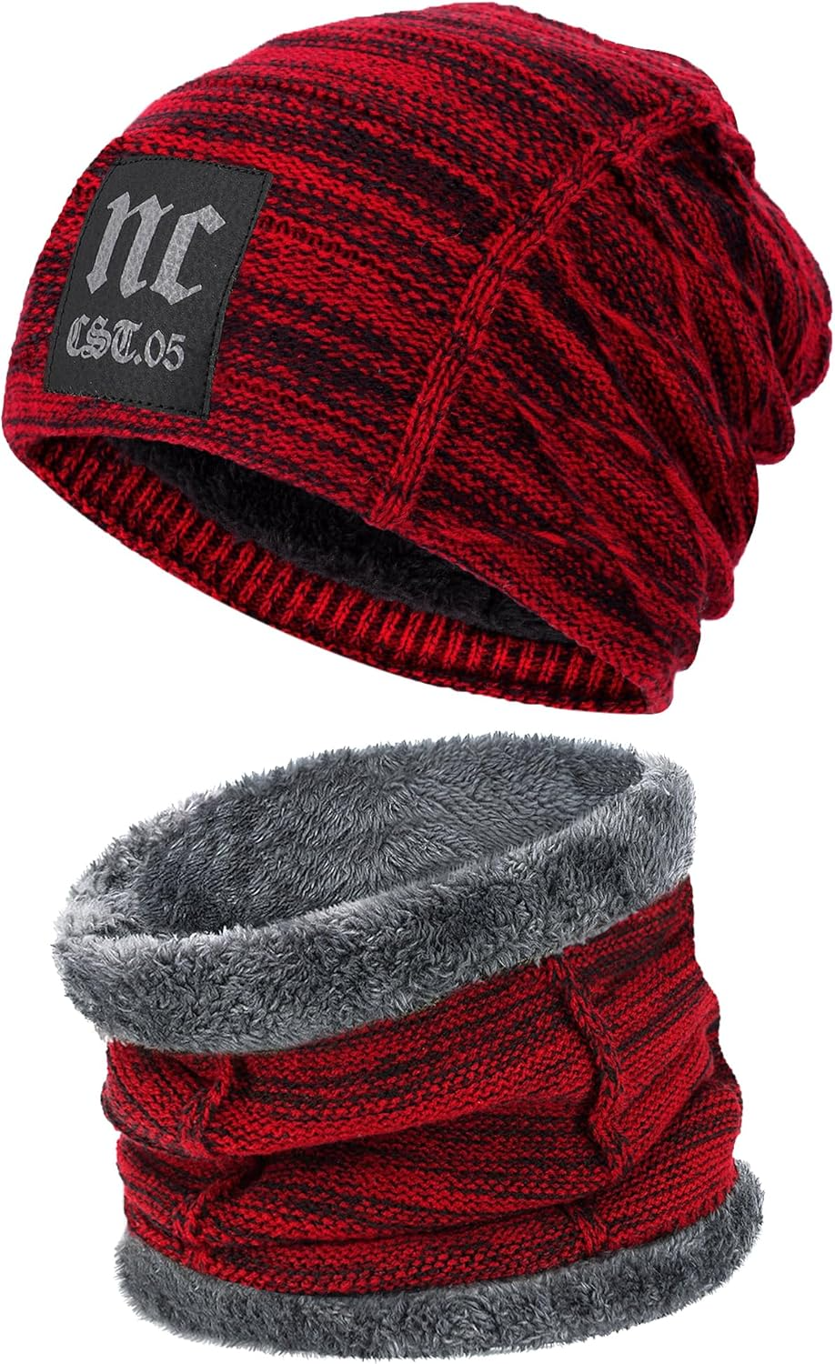 Mens Womens Winter Beanie Hat Scarf Set Warm Knit Hats Fleece Lined Winter Cap Neck Warmer for Men Women