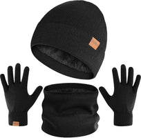 Winter Beanie Hat Scarf Gloves Set for Men Women, Warm Knitted Hat Fleece Lined Circle Neck Warmer Touchscreen Gloves