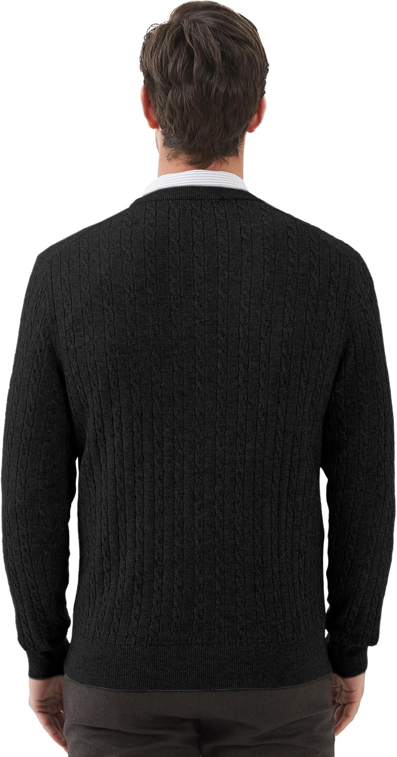 Men’s Wool Blend Cable Knit Pullover Sweater Crew Neck Long Sleeve Casual Knitwear