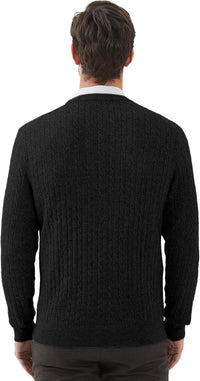 Men’s Wool Blend Cable Knit Pullover Sweater Crew Neck Long Sleeve Casual Knitwear