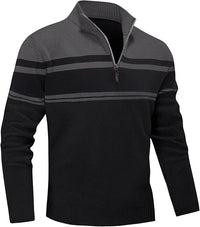 Men's Sweater 1/4 Zip Up Striped Pullover Fall Winter Color Block Polo Sweatshirts