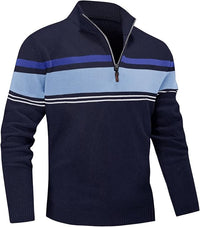 Men's Sweater 1/4 Zip Up Striped Pullover Fall Winter Color Block Polo Sweatshirts