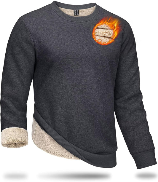 Men's Sweatshirt Sherpa Lined Sweater Crew-Neck Fleece Pullover Winter Heavyweight Thick Cotton Long Sleeve Shirts