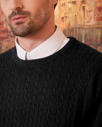 Men’s Wool Blend Cable Knit Pullover Sweater Crew Neck Long Sleeve Casual Knitwear