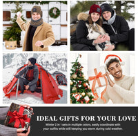 Mens Womens Winter Beanie Hat Scarf Set Warm Knit Hats Fleece Lined Winter Cap Neck Warmer for Men Women