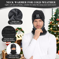 Mens Womens Winter Beanie Hat Scarf Set Warm Knit Hats Fleece Lined Winter Cap Neck Warmer for Men Women