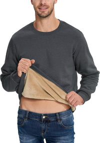Men's Sweatshirt Sherpa Lined Sweater Crew-Neck Fleece Pullover Winter Heavyweight Thick Cotton Long Sleeve Shirts