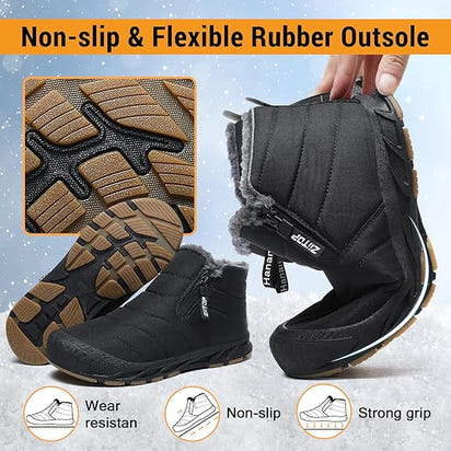 Men's Ankle Boots Men Fur Zip Shoes Man Women Winter Shoe High Quality Mens 2024 Waterproof Outside Boot Plus Size 45 46 47 48