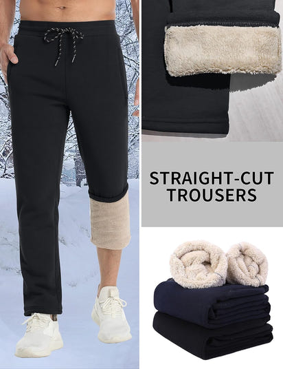 Men's Fleece Sweatpants with Drawstring Sherpa Lined Open Bottom Pants Winter Warm Running Casual Jogger Pants