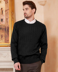 Men’s Wool Blend Cable Knit Pullover Sweater Crew Neck Long Sleeve Casual Knitwear
