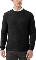 Men’s Wool Blend Cable Knit Pullover Sweater Crew Neck Long Sleeve Casual Knitwear