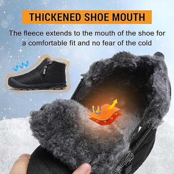 Men's Ankle Boots Men Fur Zip Shoes Man Women Winter Shoe High Quality Mens 2024 Waterproof Outside Boot Plus Size 45 46 47 48