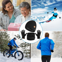 Winter Beanie Hat Scarf Gloves Set for Men Women, Warm Knitted Hat Fleece Lined Circle Neck Warmer Touchscreen Gloves