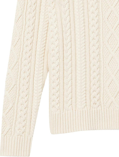 Mens Long-Sleeve 100% Cotton Fisherman Cable Crewneck Sweater