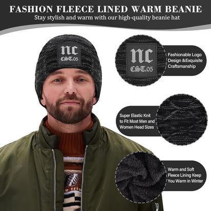 Mens Womens Winter Beanie Hat Scarf Set Warm Knit Hats Fleece Lined Winter Cap Neck Warmer for Men Women