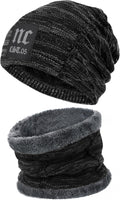 Mens Womens Winter Beanie Hat Scarf Set Warm Knit Hats Fleece Lined Winter Cap Neck Warmer for Men Women