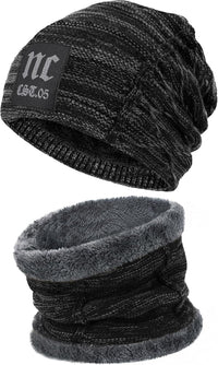 Mens Womens Winter Beanie Hat Scarf Set Warm Knit Hats Fleece Lined Winter Cap Neck Warmer for Men Women