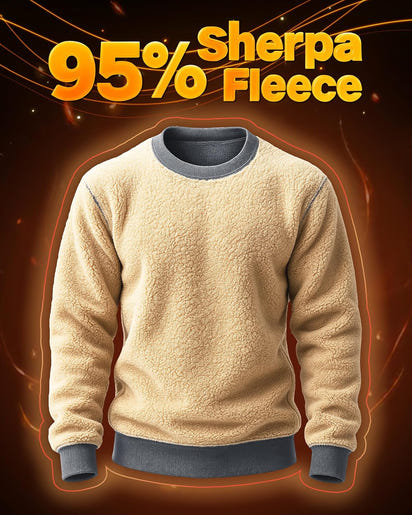 Men's Sweatshirt Sherpa Lined Sweater Crew-Neck Fleece Pullover Winter Heavyweight Thick Cotton Long Sleeve Shirts