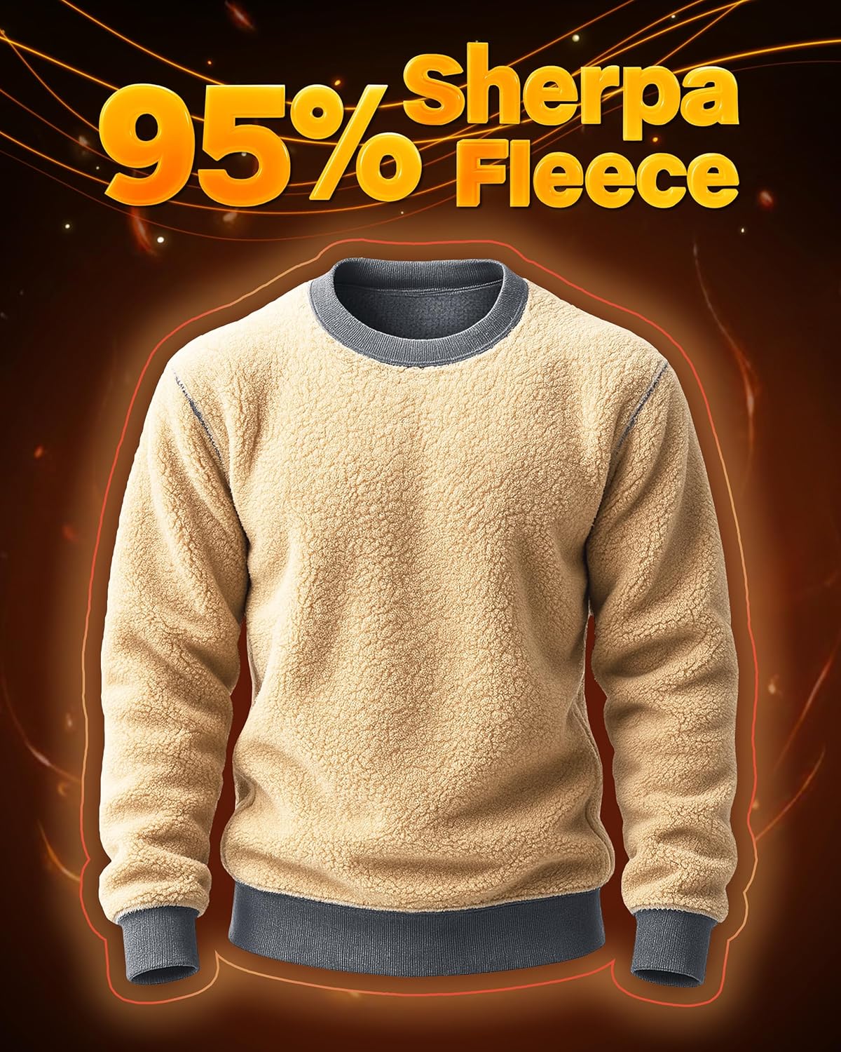 Men's Sweatshirt Sherpa Lined Sweater Crew-Neck Fleece Pullover Winter Heavyweight Thick Cotton Long Sleeve Shirts